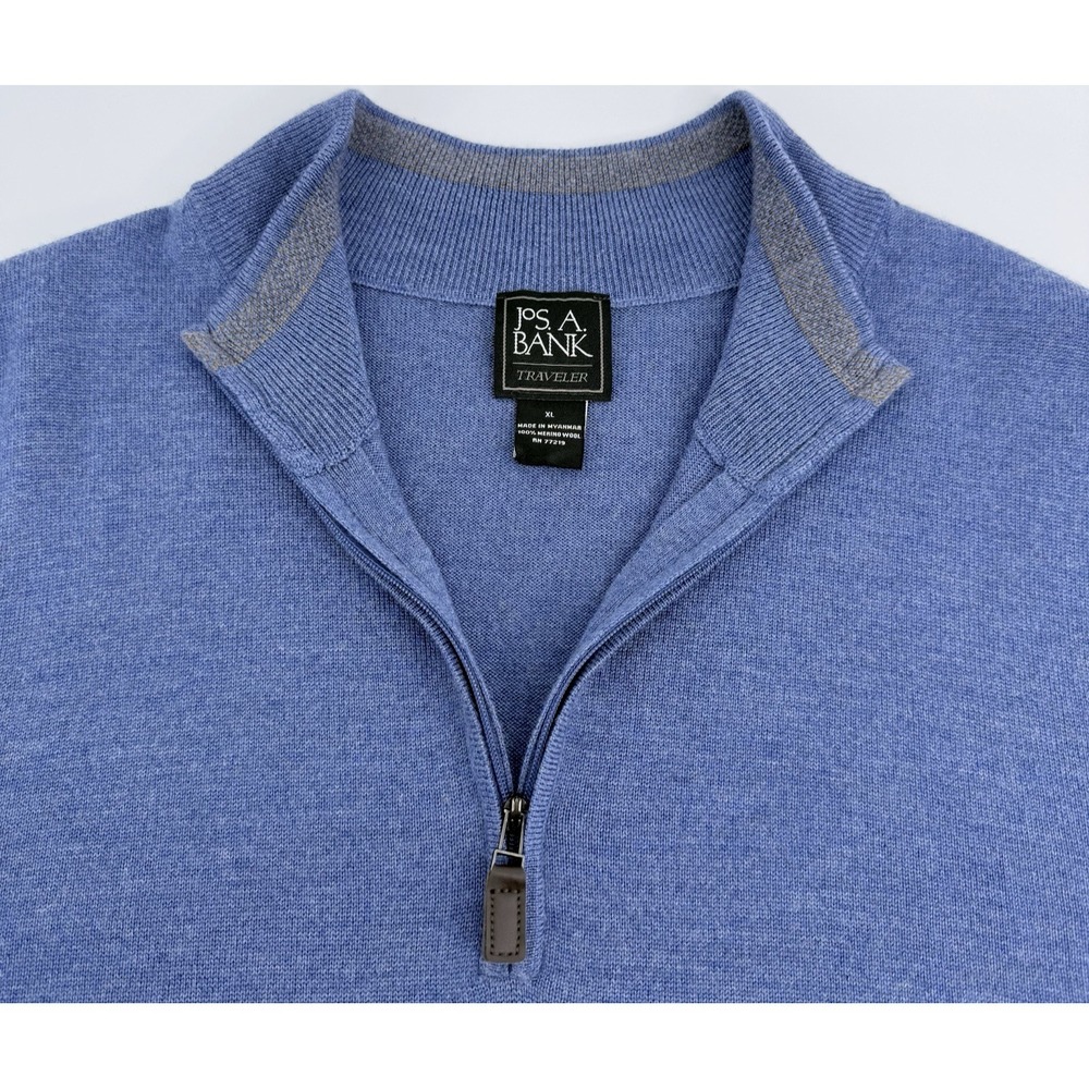 Jos A Bank Traveler Sweater Men's XL Blue 1/4 Zip Merino Wool